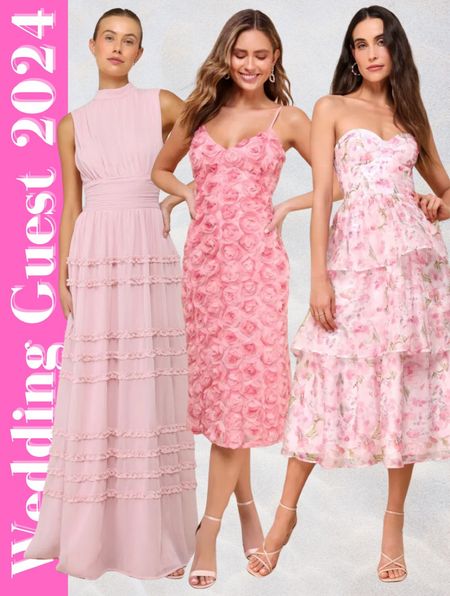 Wedding guest dresses summer 2024! Pink wedding guest dresses are trending- I love a mix and match of textures and fabrics for a bridal party as well. What a vibe this would be for a garden party bridal shower brunch or a baby shower! 

#LTKparties

#LTKwedding #LTKmidsize