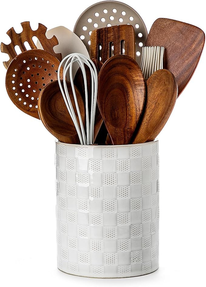 Nucookery 6.4'' Utensil Holder - Ceramic Utensil Holder for Kitchen Counter, Large Capacity Count... | Amazon (US)
