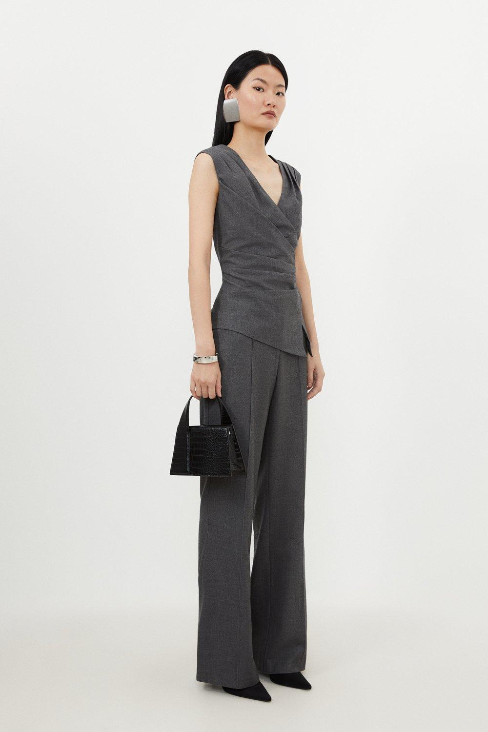 Grey Marl Woven Wool Mix Top | Karen Millen US