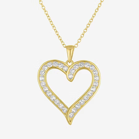 Yes, Please! Womens Lab Created White Sapphire 14K Gold Over Silver Sterling Silver Heart 18 Inch Pendant Necklace, One Size | JCPenney