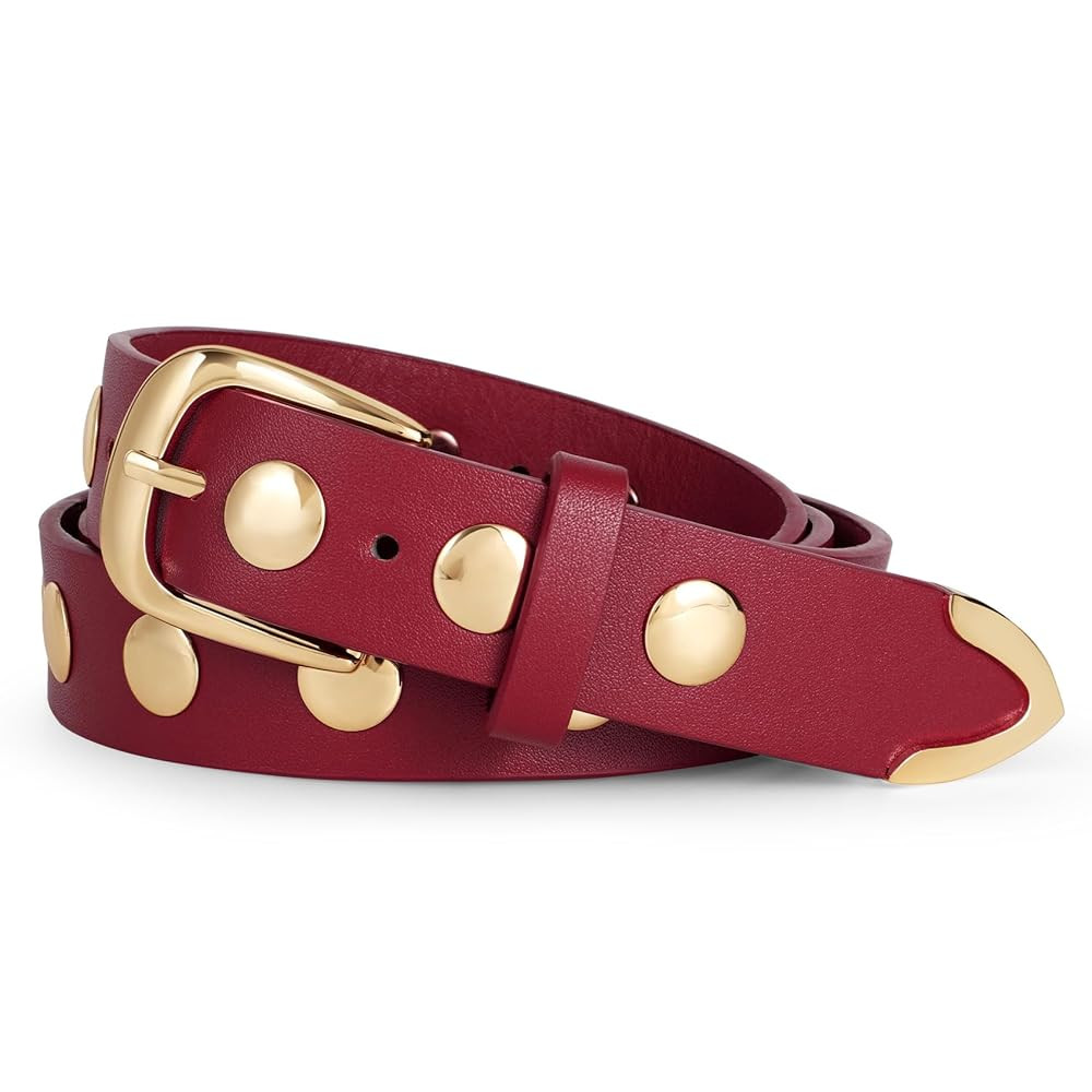 WERFORU Women Fashion Leather Belt Studded Leather Belt Ladies Belts for Jeans Dress Punk Belt | Amazon (US)