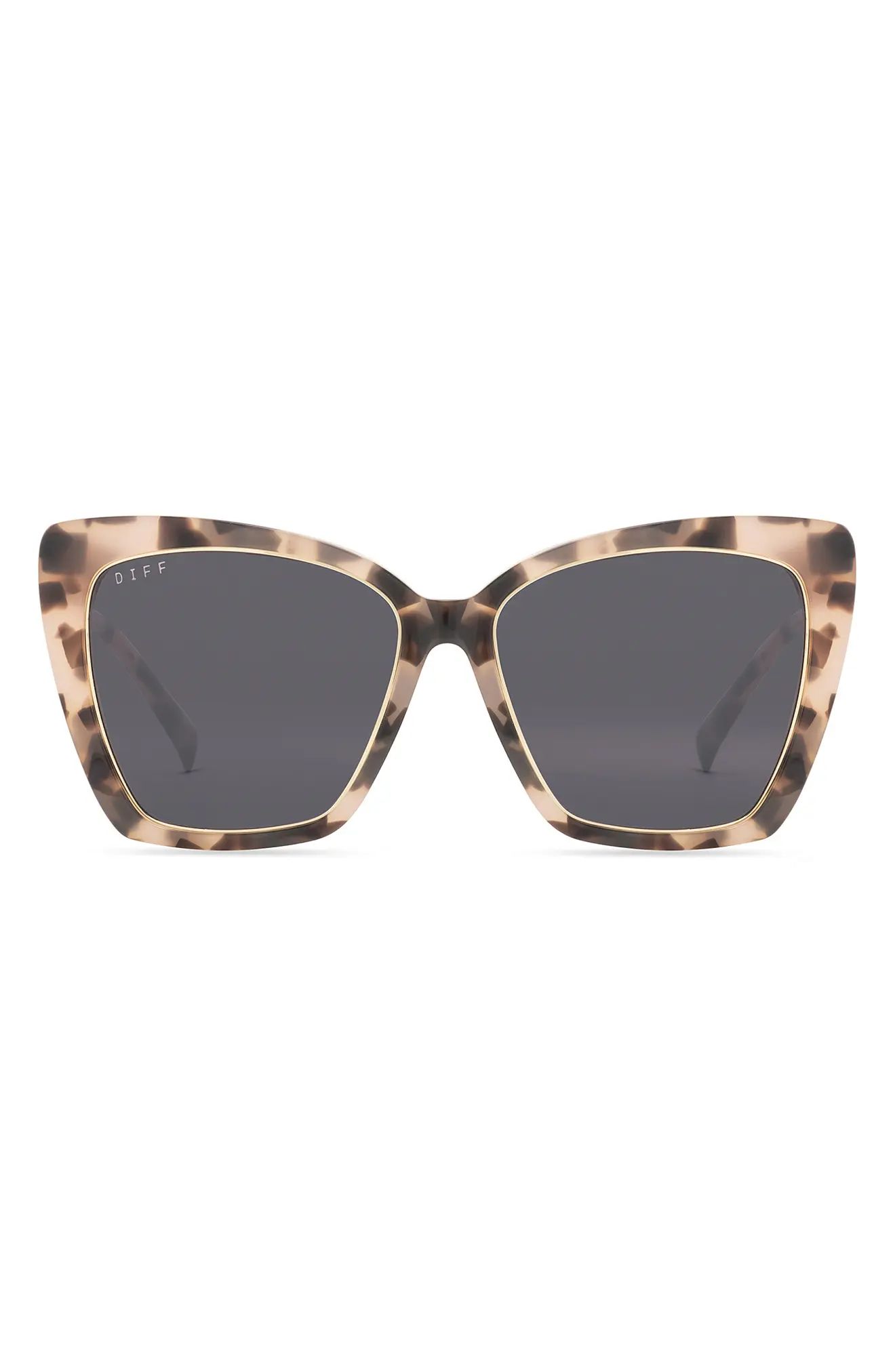 DIFF Becky IV 56mm Polarized Cat Eye Sunglasses in Himalayan Tort /Grey at Nordstrom | Nordstrom