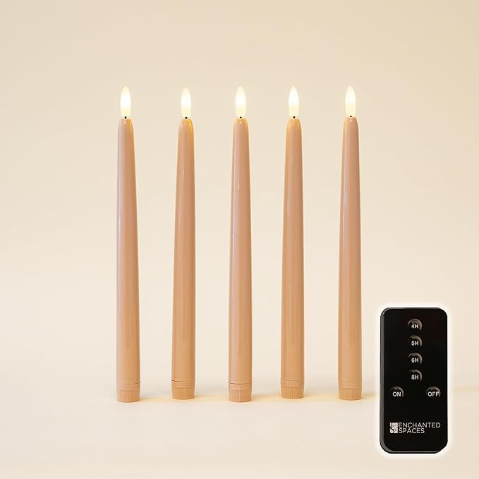 Set of 5 Daily Timer Beige10 inch Flameless Taper Candles with Gently Flickering LED, Realistic B... | Amazon (US)