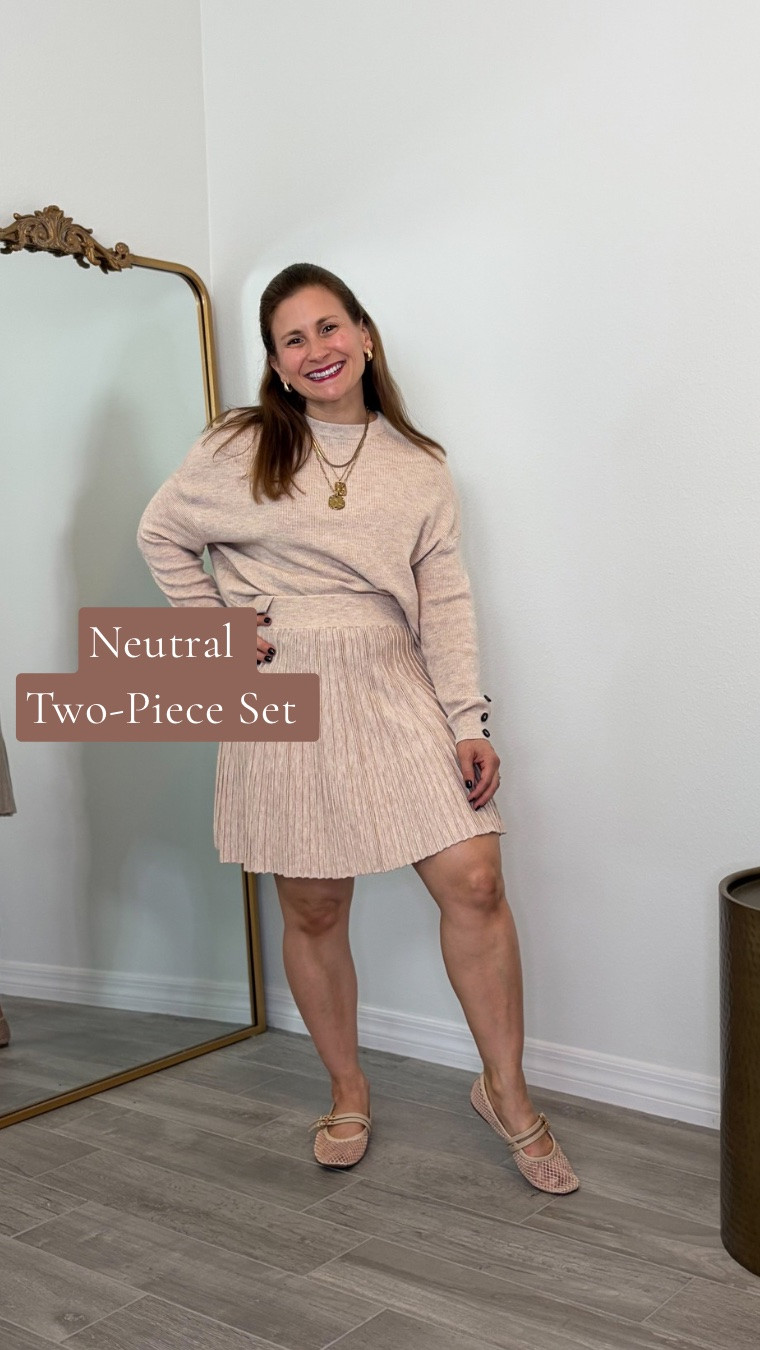 Amazon two‑piece set styled with neutral ballet flats, the Free People oversized coin necklace, and gold teardrop earrings.
Soft, neutral, and petite‑friendly.

#LTKgrwm #LTKPetite #LTKWorkwear
