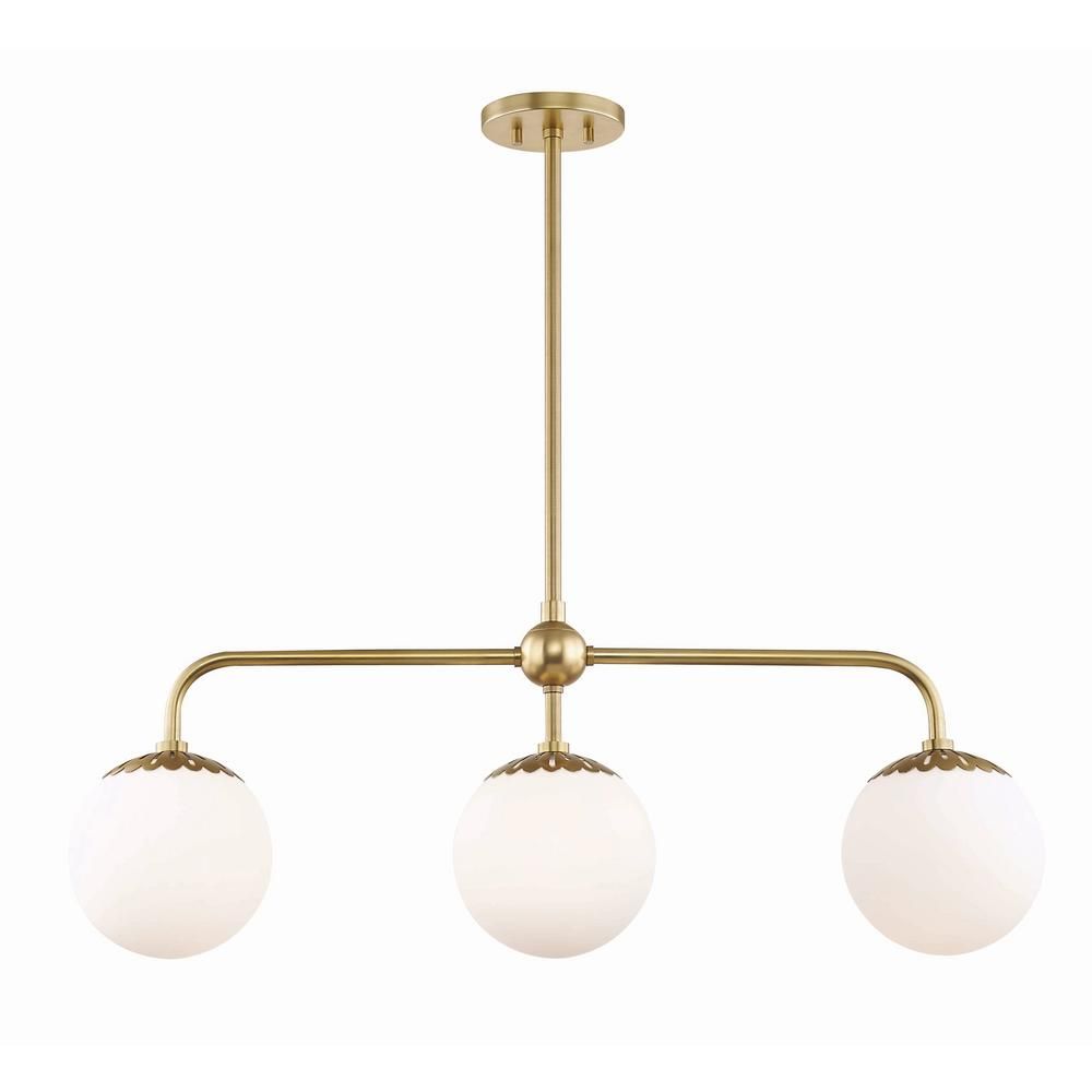 Paige 3-Light Aged Brass Island Pendant with Opal Matte Glass Shade | The Home Depot