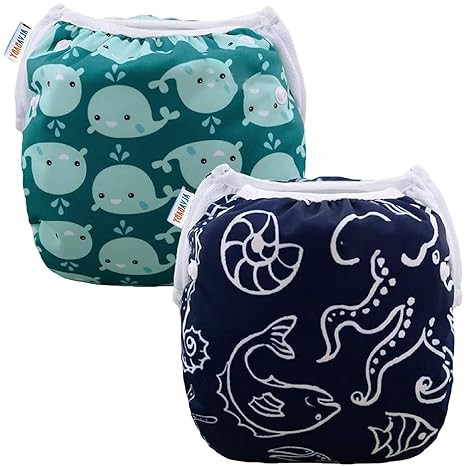 ALVABABY Swim Diapers 2pcs Baby & Toddler Snap One Size Reusable Adjustable Baby Shower Gifts Bab... | Amazon (US)