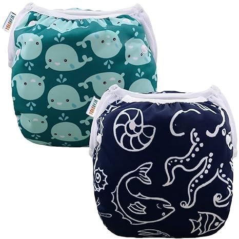 ALVABABY Swim Diapers 2pcs Baby & Toddler Snap One Size Reusable Adjustable Baby Shower Gifts Bab... | Amazon (US)