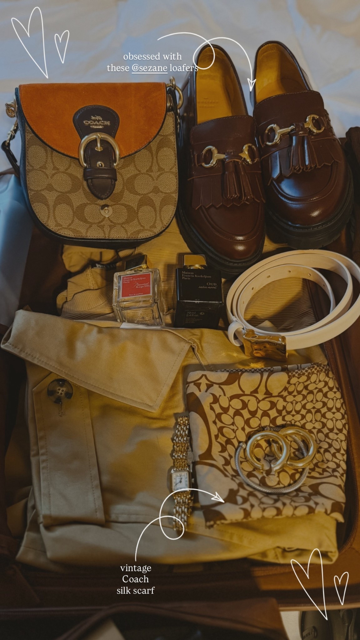 Weekend suitcase edit 🤎 Neutral staples, vintage Coach details, gold jewelry, and my go-to fragrances. Shop the pieces that make packing chic + effortless. 👜✨ #LTKtravel #LTKstyle #LTKunderstatedluxury



#LTKTravel #LTKStyleTip #LTKSeasonal