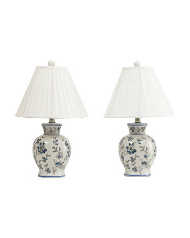 Set Of 2 19in Printed Ceramic Table Lamps With Pleated Shades | TJ Maxx