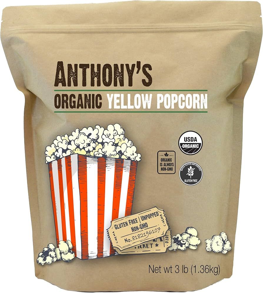 Anthony's Organic Yellow Popcorn Kernels, 3 lb, UnPopped, Gluten Free, Non GMO | Amazon (US)