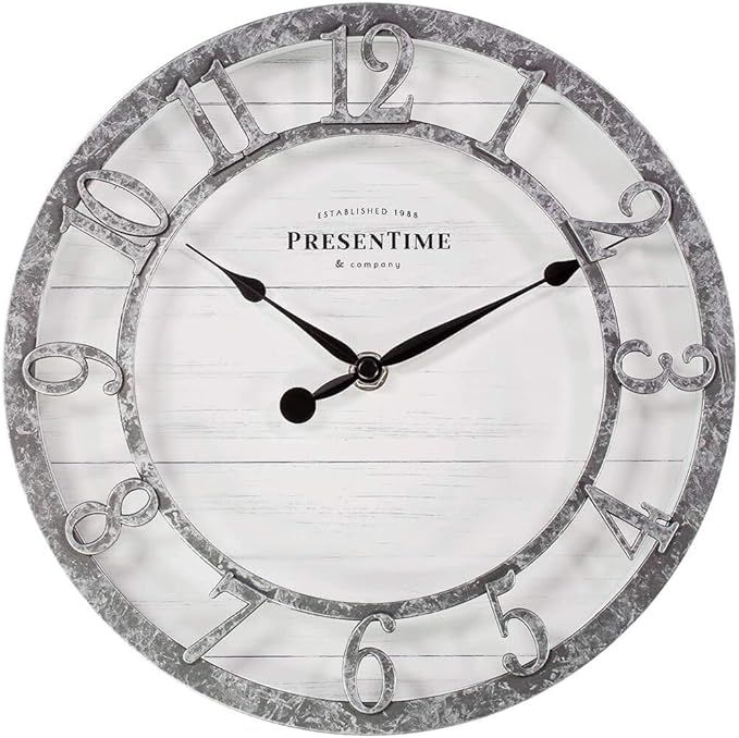 Presentime & Co 10" Farmhouse Series Wall Clock, Quartz Movement, Shiplap Style, Raised 3D Arabic... | Amazon (US)