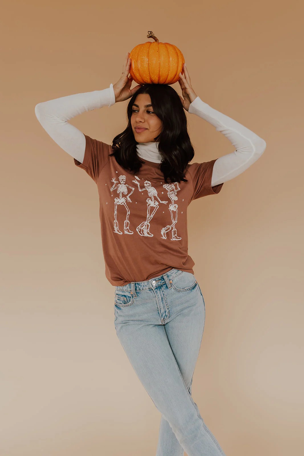 THE GLAM SKELETON GIRLS TEE IN CHESTNUT BY PINK DESERT | Pink Desert