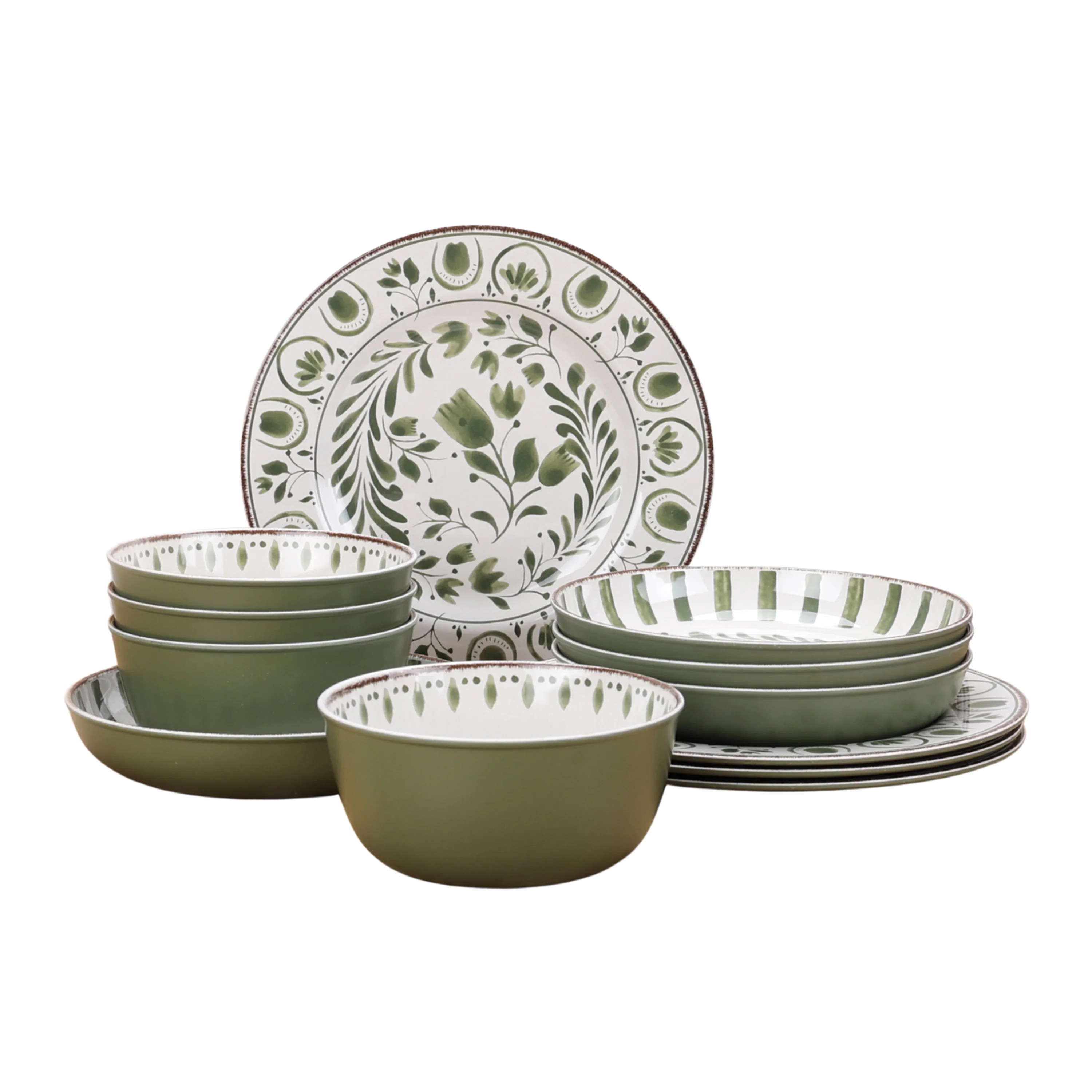 Better Homes & Gardens 12-Piece Bamboo Melamine Dinnerware Set, Green | Walmart (US)