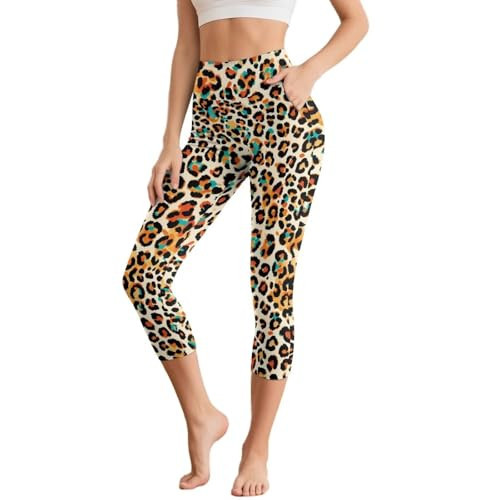Poetesant Leopard Printed Yoga Leggings for Women High Waisted Capri Leggings with Pockets Soft Yoga Pants Tummy Control Yoga Capris Pant 3XL | Amazon (US)