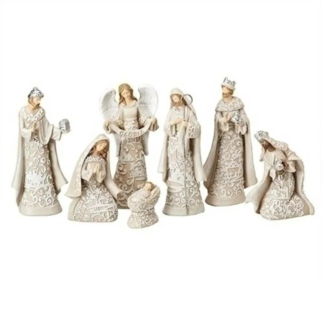 Roman 7 Piece White and Beige Nativity Figurine Set with Angel 7.5" | Walmart (US)