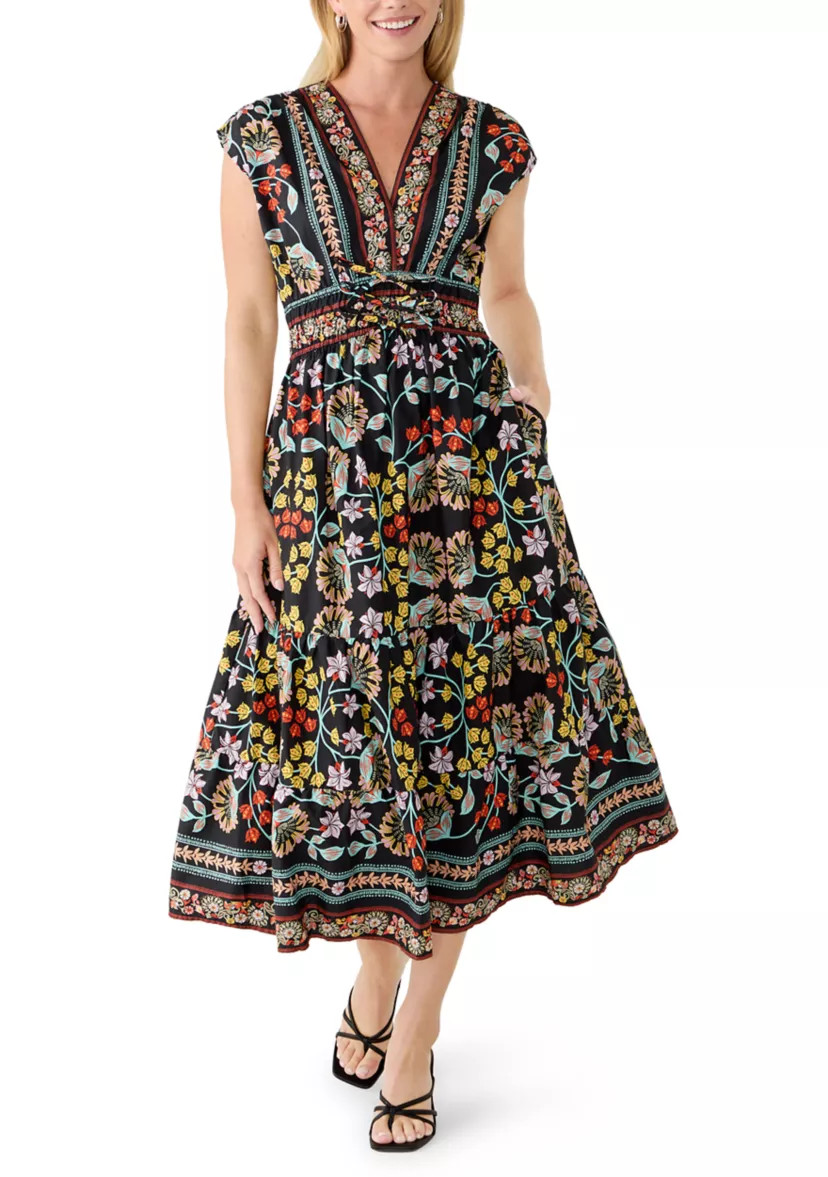 Petite Cap Sleve V-Neck Tie Waist Maxi Dress | Belk