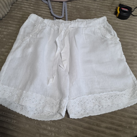 White Lace Trim Linen Shorts | Poshmark