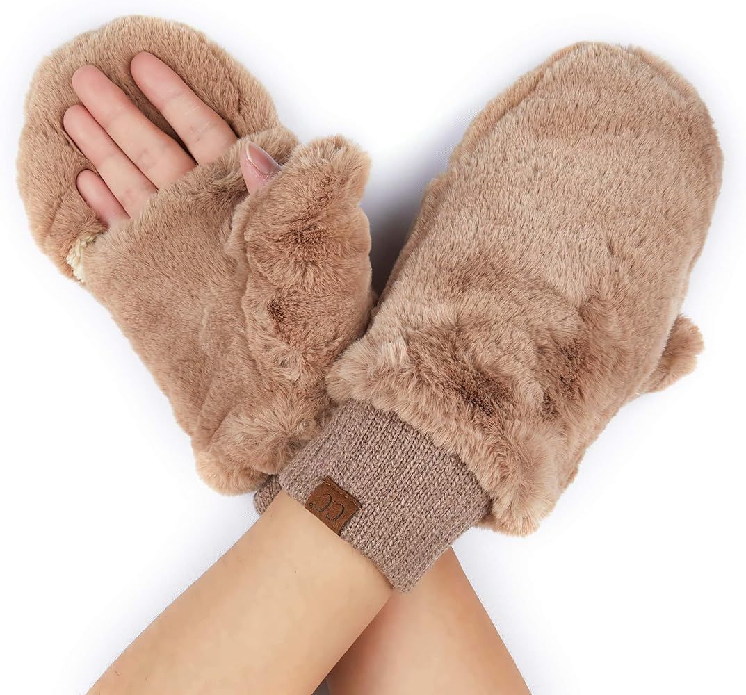 C.C Women Thick Knit Faux Fur Sherpa Fleece Lined Warm Winter Gloves Mittens (CG-36)(MT-008,25,71... | Amazon (US)