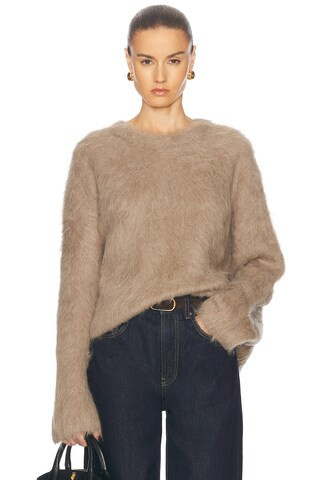 Toteme Boxy Alpaca Knit Sweater in Taupe | FWRD 