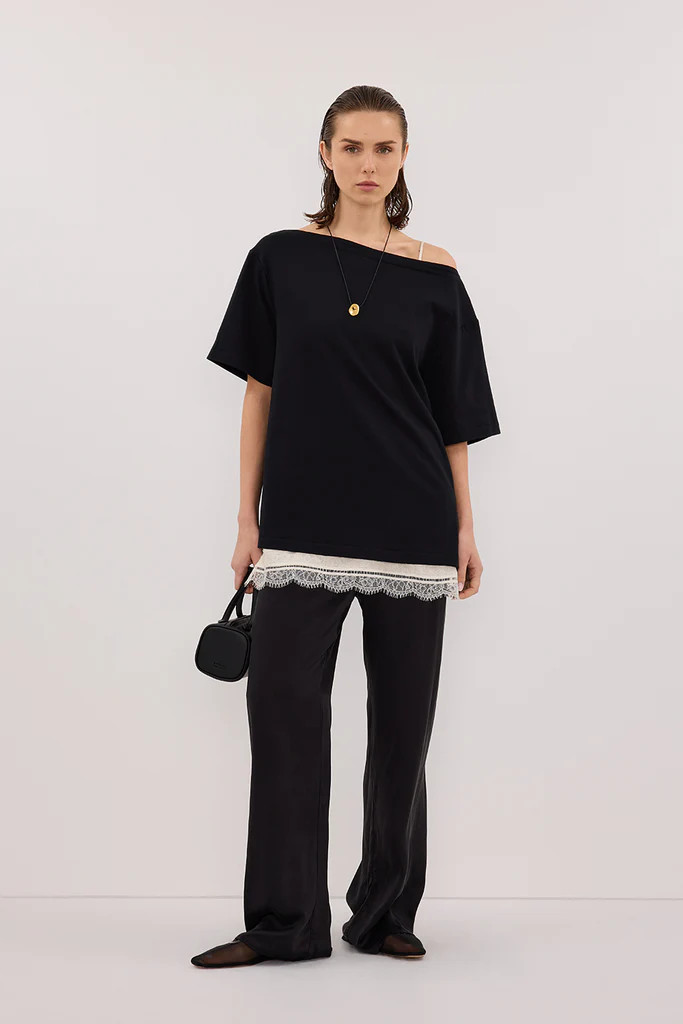 ESME BLACK ASYM BOAT NECK TEE | DISSH