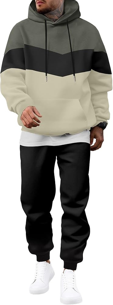 JMIERR Men's Hoodie Tracksuit 2 Pieces Set Novelty Color Block Pullover Fleece Hoodies Long Sleev... | Amazon (US)