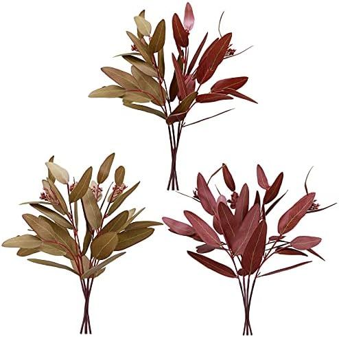 Felice Arts 12 Pack Mixed Color Artificial Eucalyptus Leaves Stems 13 Inches Seeded Fake Olive Gr... | Amazon (US)