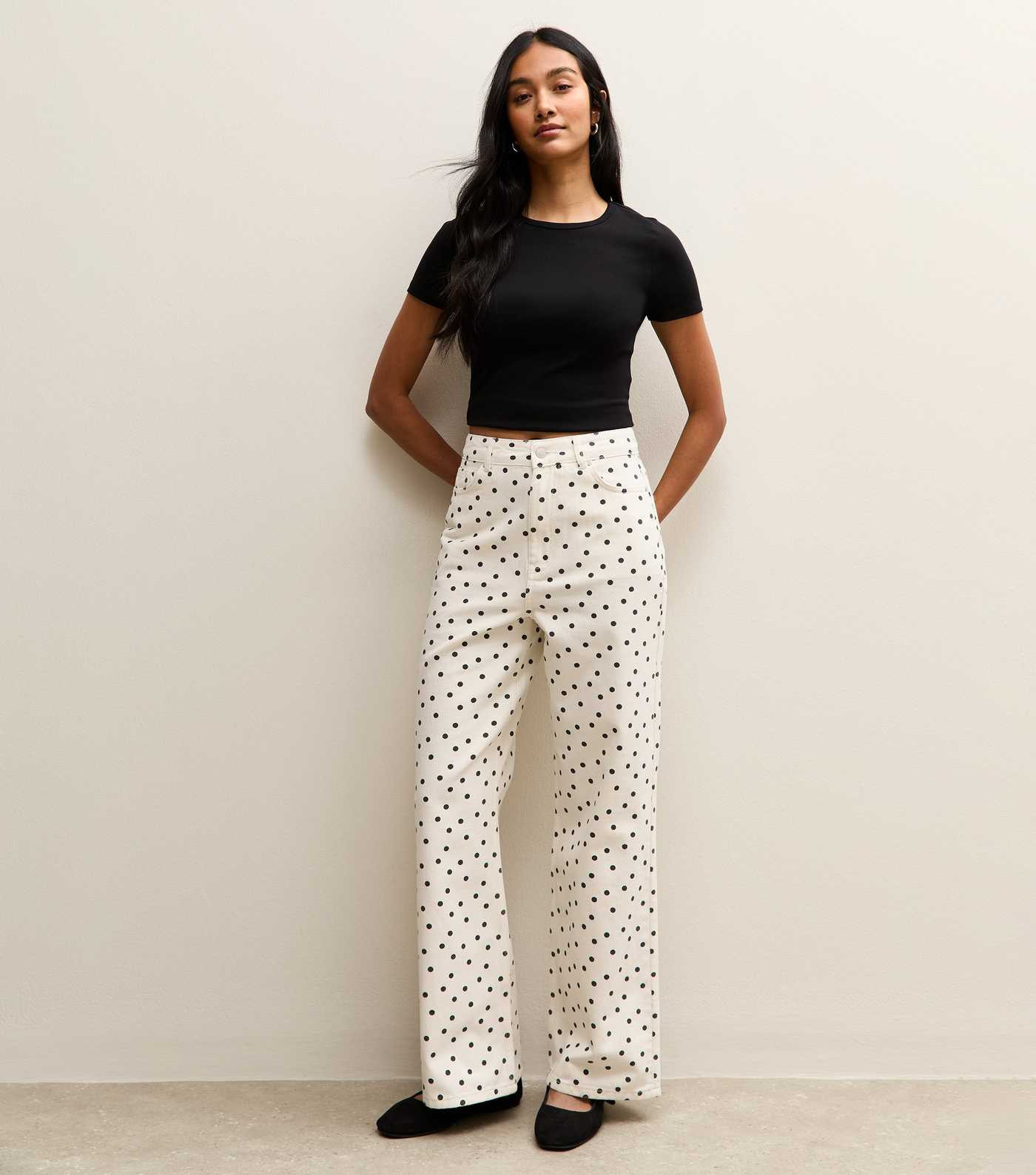 White Denim Polka Dot Wide Leg Jeans | New Look | New Look (UK)