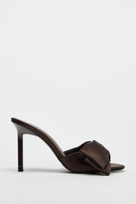 SATIN FINISH MAXI BOW HEELED SANDALS | Zara US