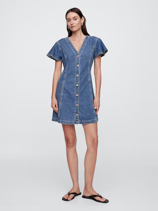 Denim Flutter Sleeve Mini Dress | Gap Factory