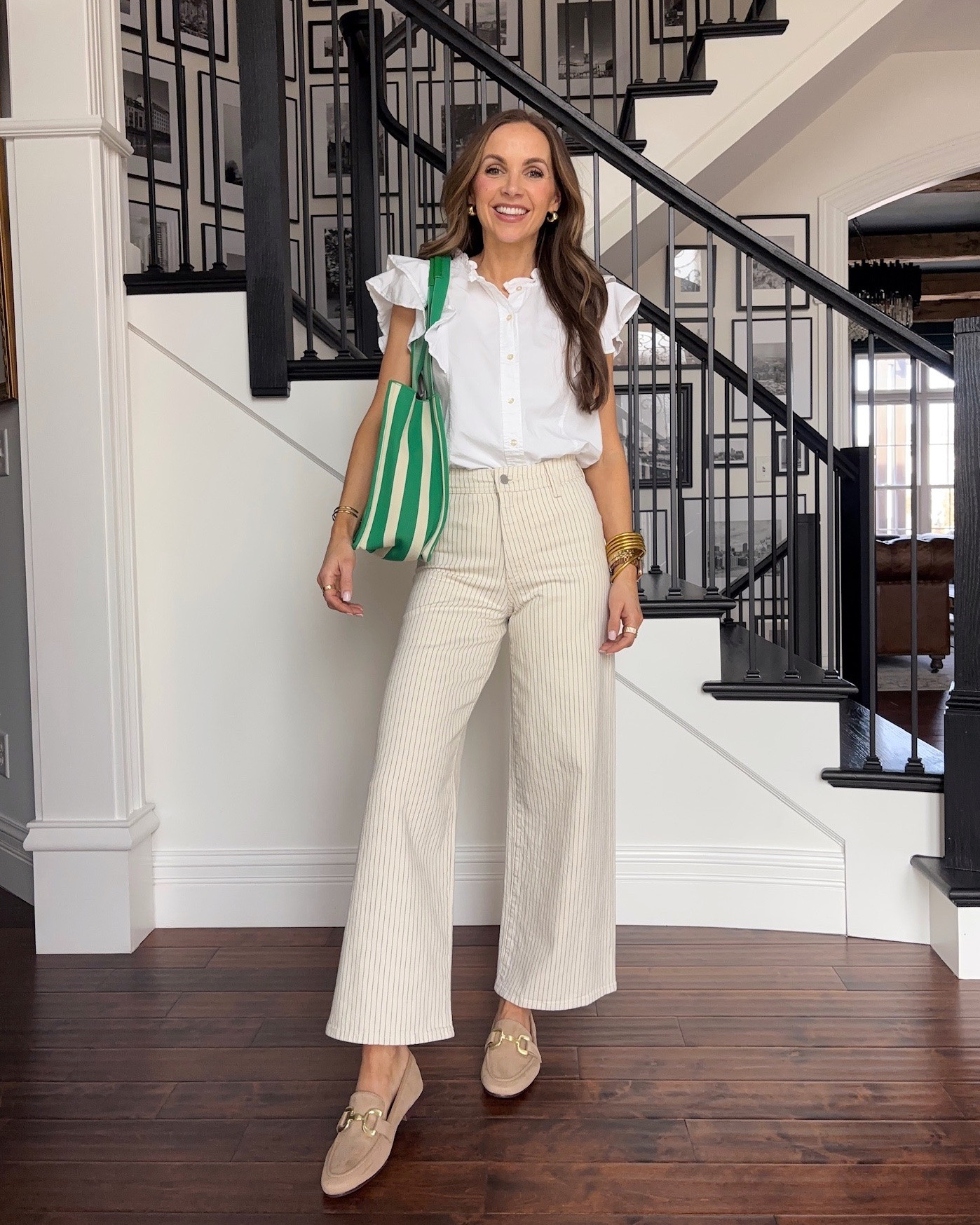 @target striped pants + loafers + @walmart white blouse (all under $30!) styled with green stripe @anthropologie bag 

#LTKStyleTip #LTKSeasonal #LTKFindsUnder50