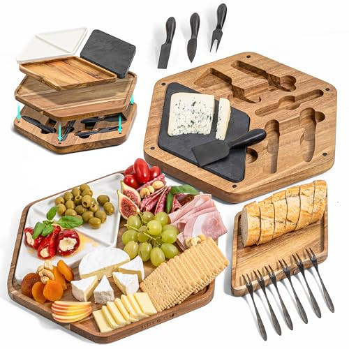 BELLE TERRE Cheese Board Set - Wood Charcuterie Boards for Serving Cheese, Crackers, Meat, Olives - Serving Board for Gift, Entertaining, & Parties - Wooden Cheese Platter w/Tray, Knives, & Forks | Amazon (US)