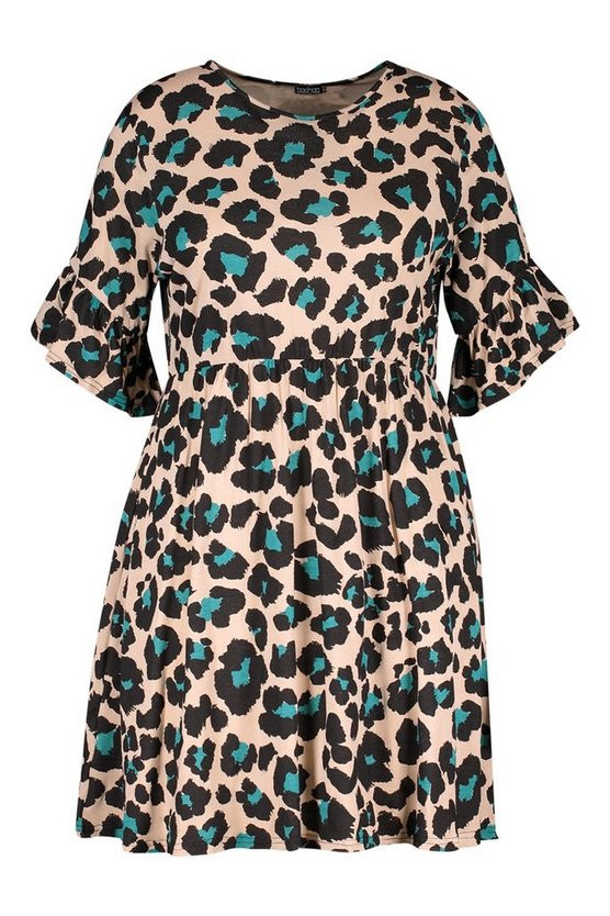 Plus Leopard Print Smock Dress | Boohoo.com (US & CA)