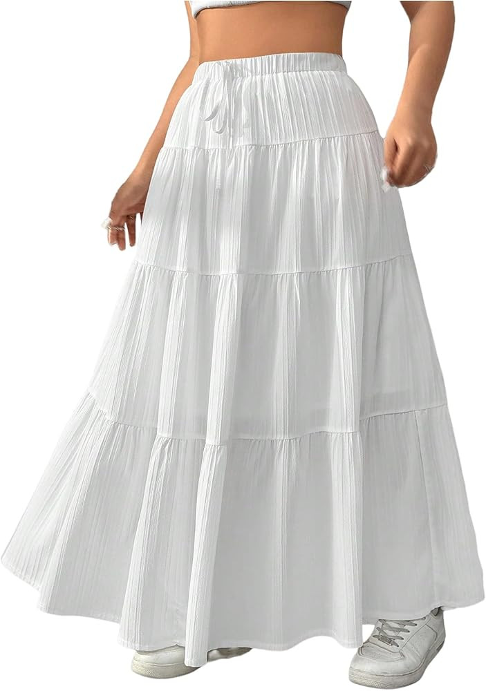 Verdusa Women's Long Maxi Skirt 2026 Boho Flowy Flared Ruffle Skirts Beach Vacation Spring Going ... | Amazon (US)