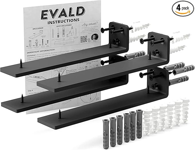 EVALD Floating Shelf Brackets | Hidden Black Carbon Steel Brackets for 8-inch Board (7 1/4" True ... | Amazon (US)