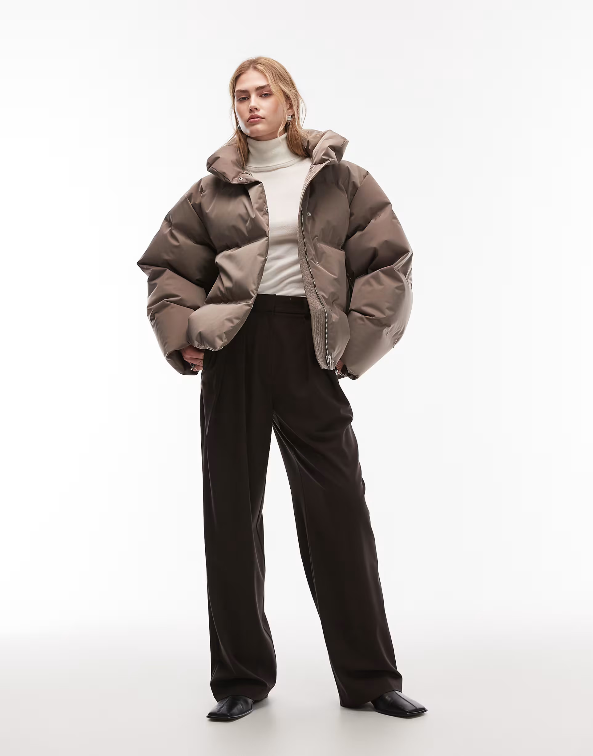 & Other Stories short padded down & feather jacket in mole brown | ASOS (Global)