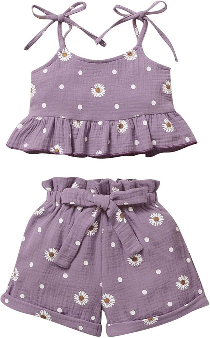 Toddler Baby Girl Summer Short Set Backless Halter Daisy Top+Bowknot Pant Floral Outhfits Sunsuit... | Amazon (US)