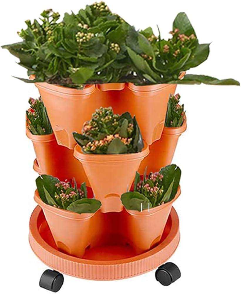 Strawberry Stackable Planter, Vertical Tower Garden, 3 Tiered Stacking Herb Vegetable Planters wi... | Amazon (US)