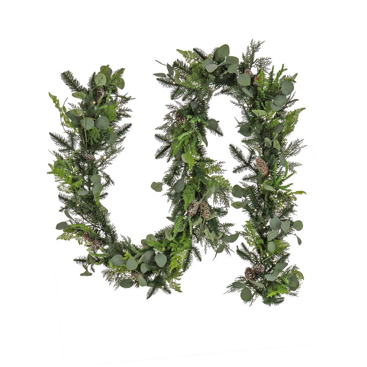 The Holiday Aisle® Winter Garden Eucalyptus Mixed Tip Garland, Battery Operated with Timer & Rev... | Wayfair North America