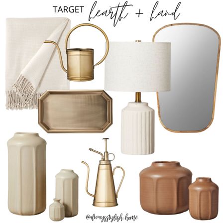 New at target! Hearth and hand magnolia! Cream Throw blanket, gold
Frame Mirror, fluted lamp, gold tray, gold flower watering can, cream vase, brown vase

#LTKFind #LTKhome