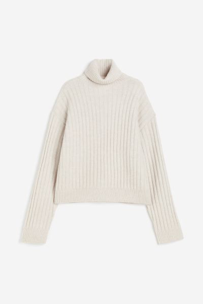 Rib-knit polo-neck jumper - Light beige - Ladies | H&M GB | H&M (UK, MY, IN, SG, PH, TW, HK)