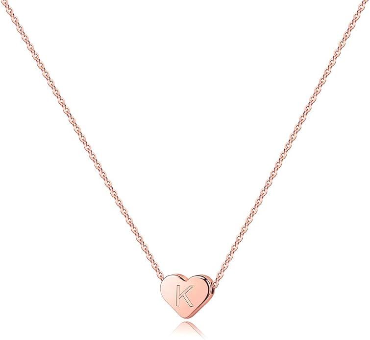 Turandoss Tiny Heart Initial Necklaces for Girls - 14K Rose Gold Filled Heart Pendant Handmade Da... | Amazon (US)