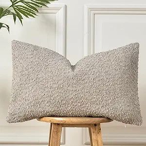 Textured Boucle Throw Pillow Cover 12x 20 Inch, Accent Solid Decorative Pillow Cases Cozy Woven R... | Amazon (US)