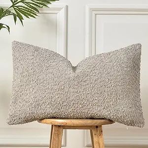 Textured Boucle Throw Pillow Cover 12x 20 Inch, Accent Solid Decorative Pillow Cases Cozy Woven R... | Amazon (US)