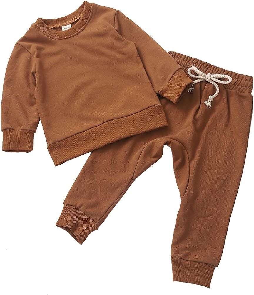 Gicrk Simple Toddler Baby Jogger Sets Girl Boy Kids neutral Clothes Casual Long Sleeve Sweatshirts T | Amazon (US)