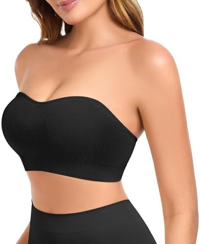 Strapless Bras for Women Non-Slip Padded Bandeau Bra Wireless Tube Top Bra Including Clear Straps | Amazon (US)