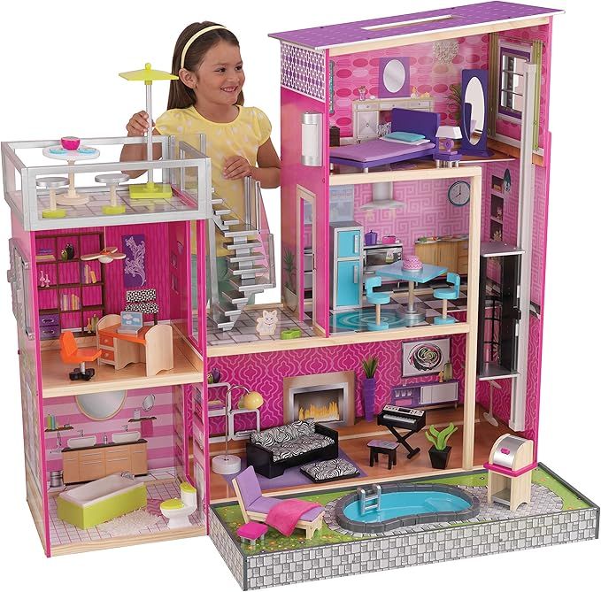 KidKraft Uptown Wooden Modern Dollhouse with Lights & Sounds, Pool and 36 Accessories | Amazon (US)