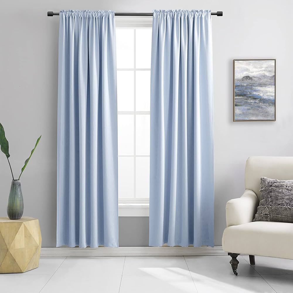 DONREN Baby Blue Window Treatment Thermal Insulated Rod Pocket Blackout Curtains/Drapes for Bedro... | Amazon (US)
