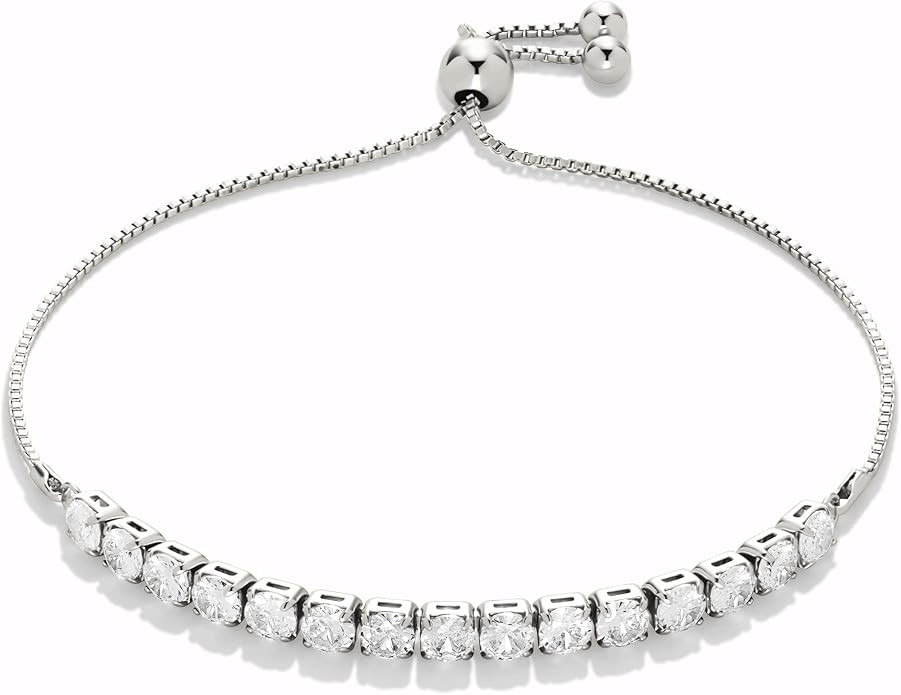 Amazon Essentials 14K Gold or Sterling Silver Plated Adjustable Cubic Zirconia Tennis Bracelet 9.... | Amazon (US)