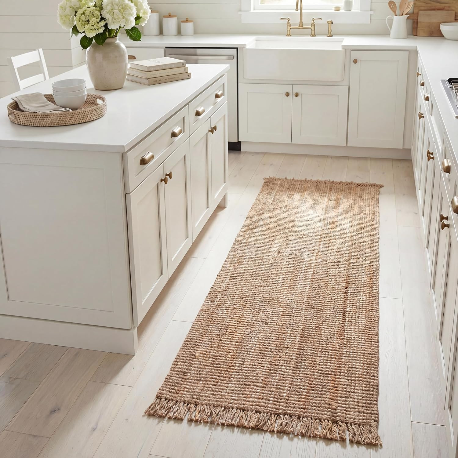SAFAVIEH Natural Fiber Collection Runner Rug - 2'3" x 8', Natural, Handmade Woven Fringe Jute, Ideal for High Traffic Areas in Living Room, Bedroom (NF809A) | Amazon (US)
