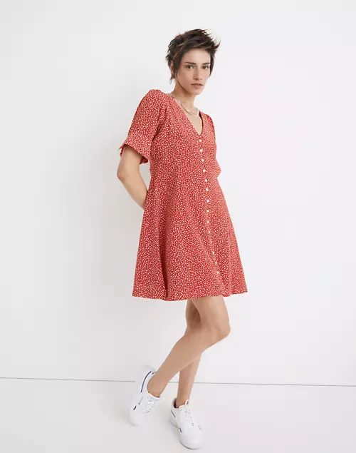 Silk Button-Front Mini Dress in Park Picnic | Madewell